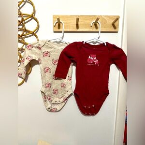 Red and Cream Long Sleeve Bodysuit Set